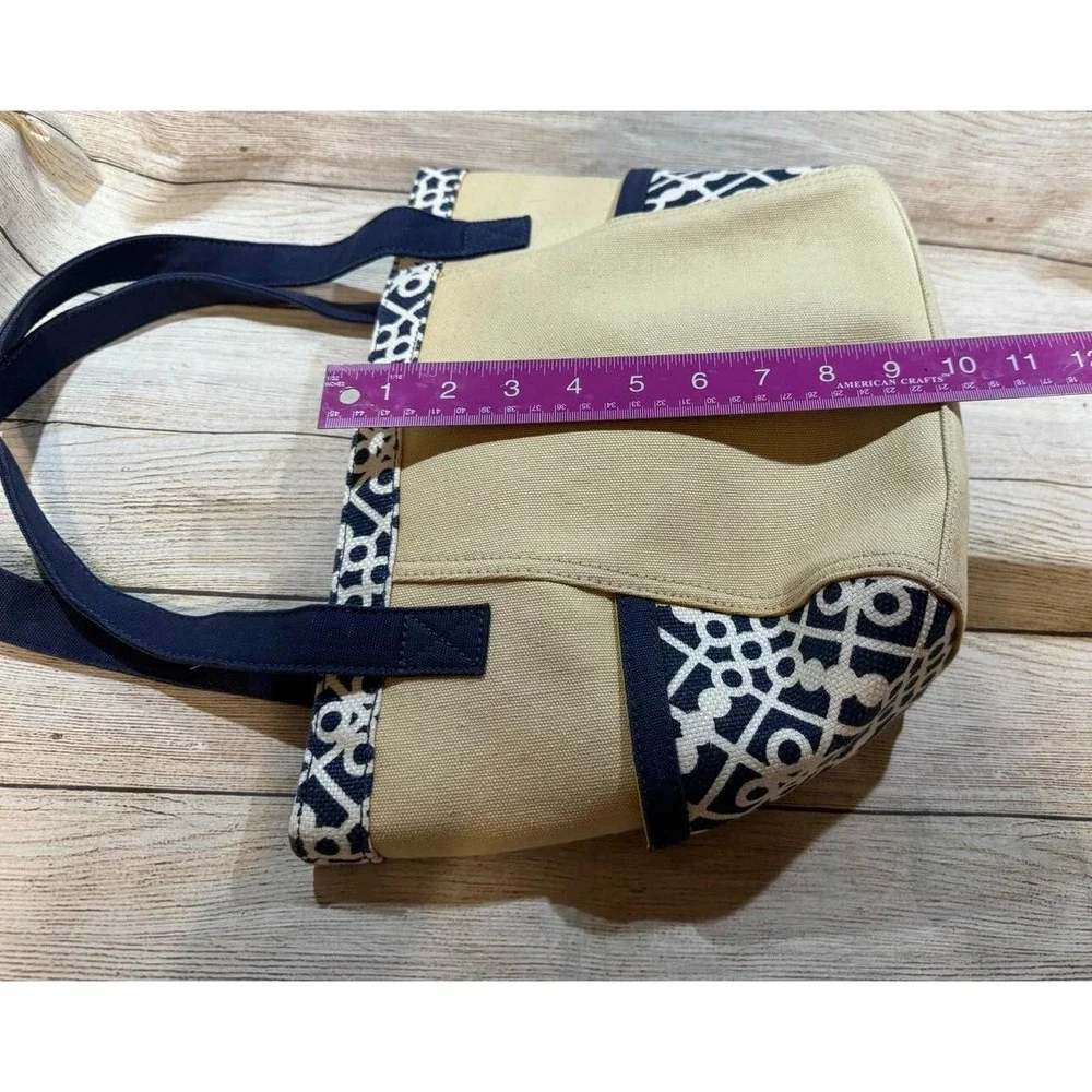 Spartina 449 Ivory Navy Blue Travel Double Handle Tote Purse Satchel TubH1